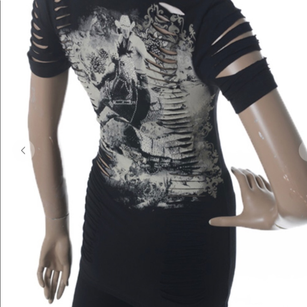 LA Bus Stop Bling Roper Cowgirl Shred Plus NWT Top - Picture 4 of 12